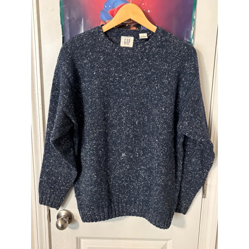 Vintage Gap Blue Speckled Wool Blend Crewneck Sweater Mens Medium Navy Marled